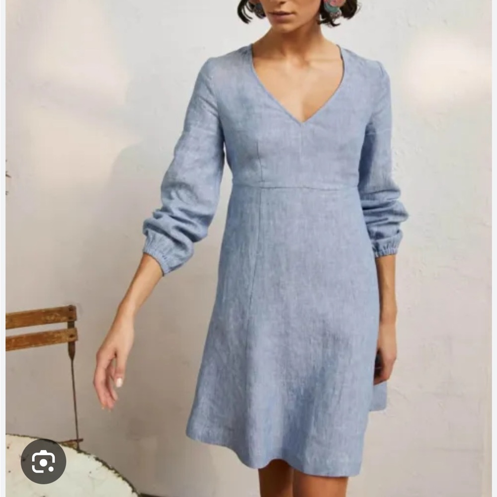 Boden V-Neck Flippy Mini Linen Dress
